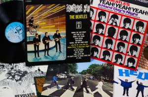 collection of original Beatles vinyl retro records