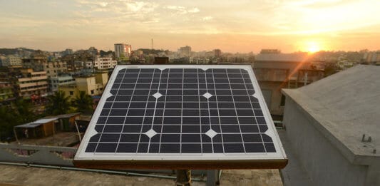 Solar panel on rooftop of a building