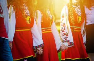 Girls in traditional Bulgarian costumes