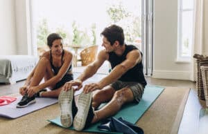 Stretching couple at home